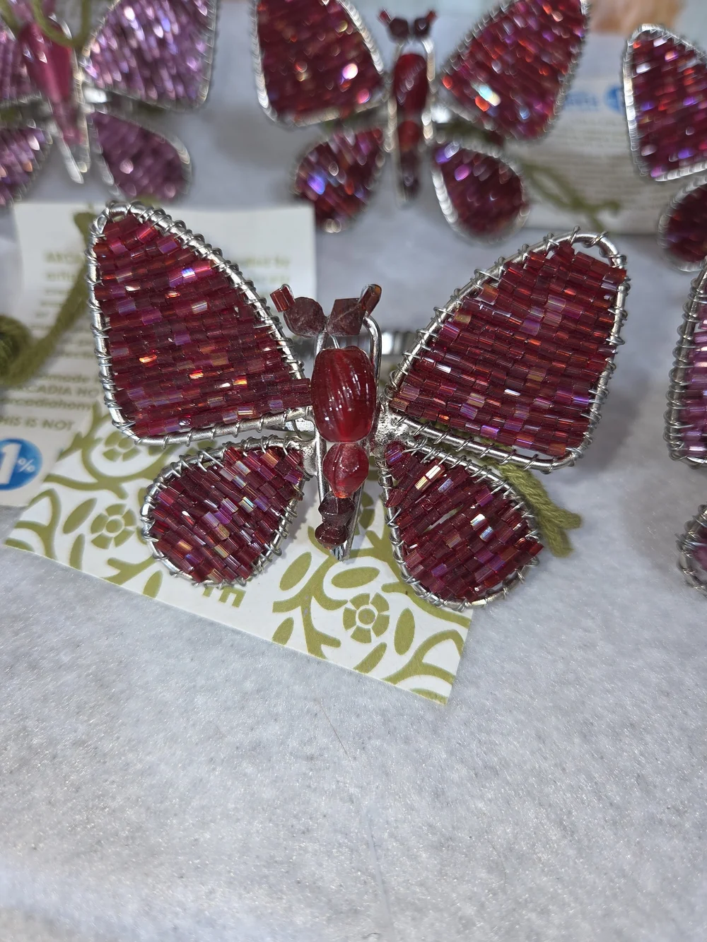 10 Arcadia Home Butterfly Beaded Napkin Ring Holders